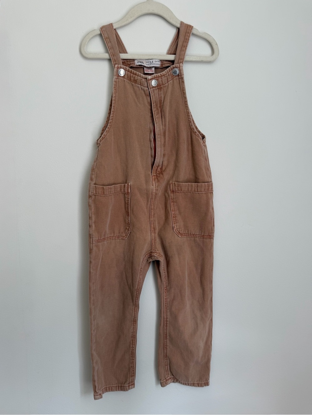 Zara Boys Zippered Corduroy Overalls in Light Brown (Size 4-5)